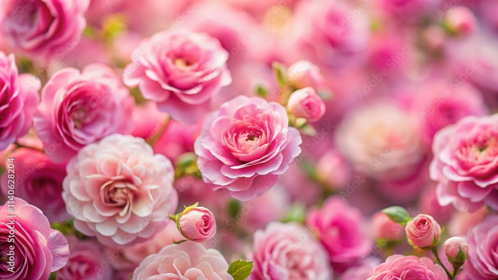 Pink Flower Pattern Tilt-Shift Photography: Miniature Garden, Blooming Roses, Floral Textile Design Pink Flower Pattern Tilt-Shift Photography: Miniature Garden, Blooming Roses, Floral Textile Design