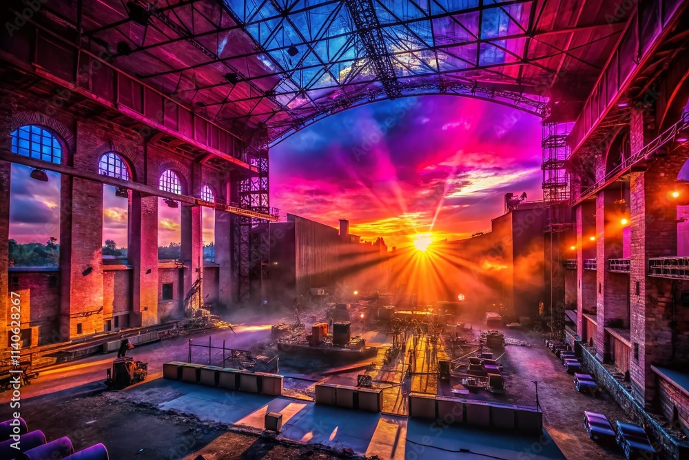 Fototapeta premium Pink Floyd Concert Dusk Urban Exploration Photography - Abandoned Building Gig