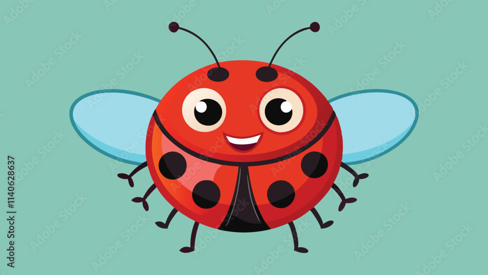 Cute and cheerful cartoon ladybug with bright colors and a friendly expression on a light green background Cute and cheerful cartoon ladybug with bright colors and a friendly expression on a light green background