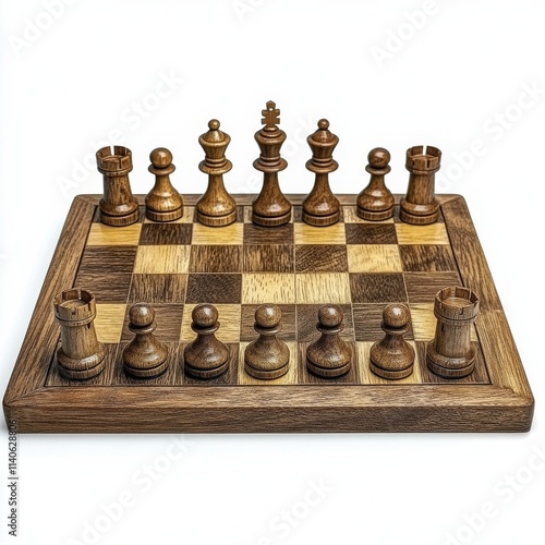 Chessboard with black and white pieces set for a game in a cozy indoor setting