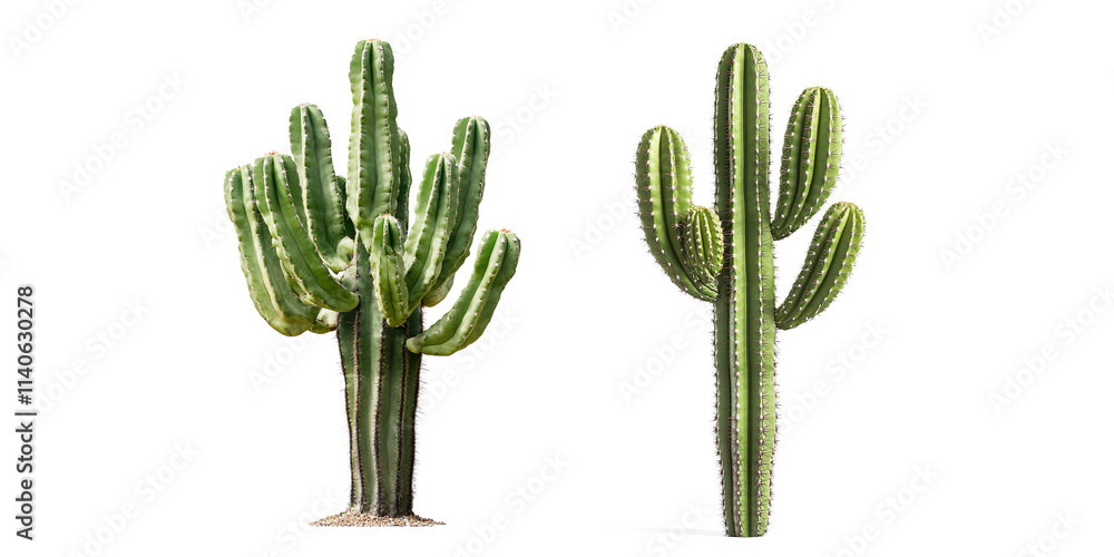 Tall Green Cactus with Multiple Arms Isolated on White Background Tall Green Cactus with Multiple Arms Isolated on White Background
