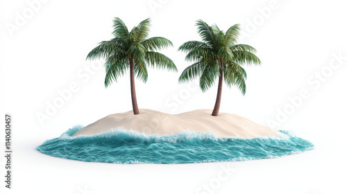 tropical island with palm trees and turquoise waves creates serene escape