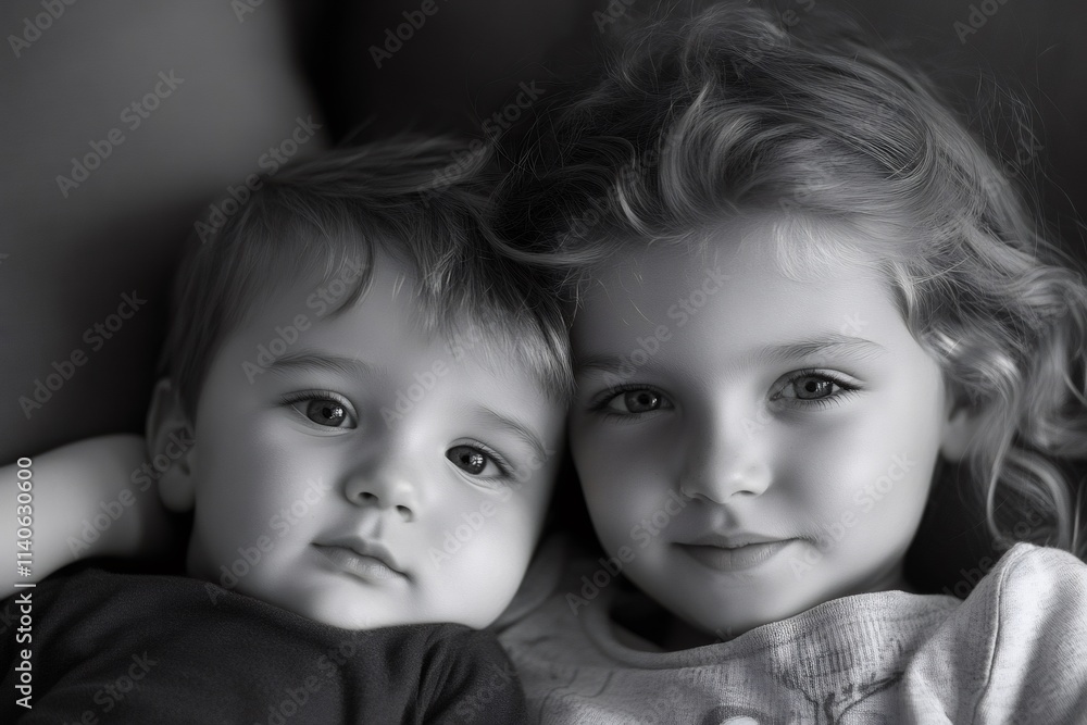 Portrait of brother and sister relaxing together at home Portrait of brother and sister relaxing together at home