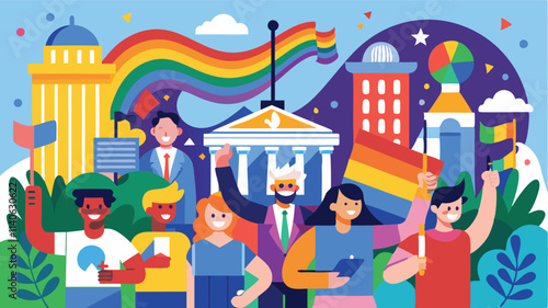 Celebration of pride and diversity in a vibrant urban setting with colorful flags and enthusiastic participants