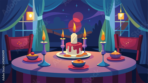 Elegant romantic dinner setup with candles and decorations in a cozy dining room