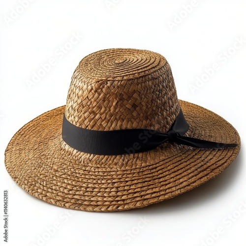 Stylish straw hat with a wide brim and elegant bow for summer outdoor occasions