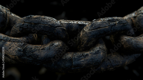 Ancient Metal Chain, Interlocking Links, Dark Texture, Rugged Strength, Symbolizing Resilience and Unity,  Powerfully forged, a testament to time. photo