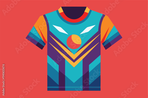 Colorful geometric t-shirt design with bold shapes and dynamic colors suitable for modern fashion and casual wear