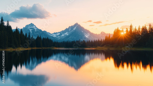 Wallpaper Mural Serene mountain lake reflecting wering peaks at sunset Torontodigital.ca