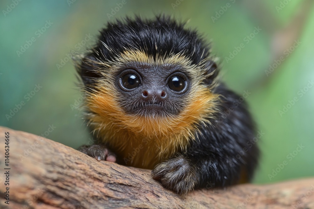Obraz premium Red-bellied titi monkey baby resting on a branch