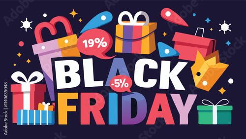 Exciting Black Friday sale with colorful decorations and promotional elements highlighting discounts and shopping opportunities