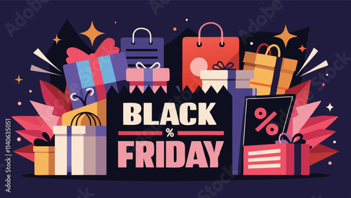Exciting Black Friday sale with colorful decorations and promotional elements highlighting discounts and shopping opportunities