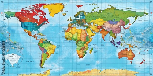 Fototapeta Naklejka Na Ścianę i Meble -  Printable World Map, World Map Image, Free World Map, Large World Map, Downloadable World Map, Political World Map, Physical World Map