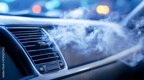 Smoke coming out of car air conditioning vent at night photo