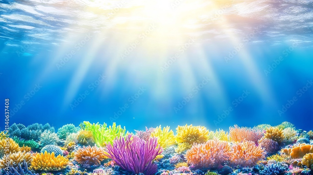 Naklejka premium A vibrant coral transformation of a carbon molecule in a striking blue display.