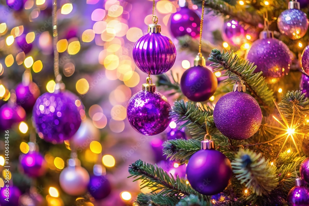 Purple Christmas Tree Bokeh, Festive Decorated Xmas Tree, Sparkling Holiday Tree Lights, Magical Winter Wonderland Purple Christmas Tree Bokeh, Festive Decorated Xmas Tree, Sparkling Holiday Tree Lights, Magical Winter Wonderland