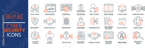 Line art Cyber security icon set. Data protection symbol. Secured network icon collection. Technology concept. Vector illustration.artwork