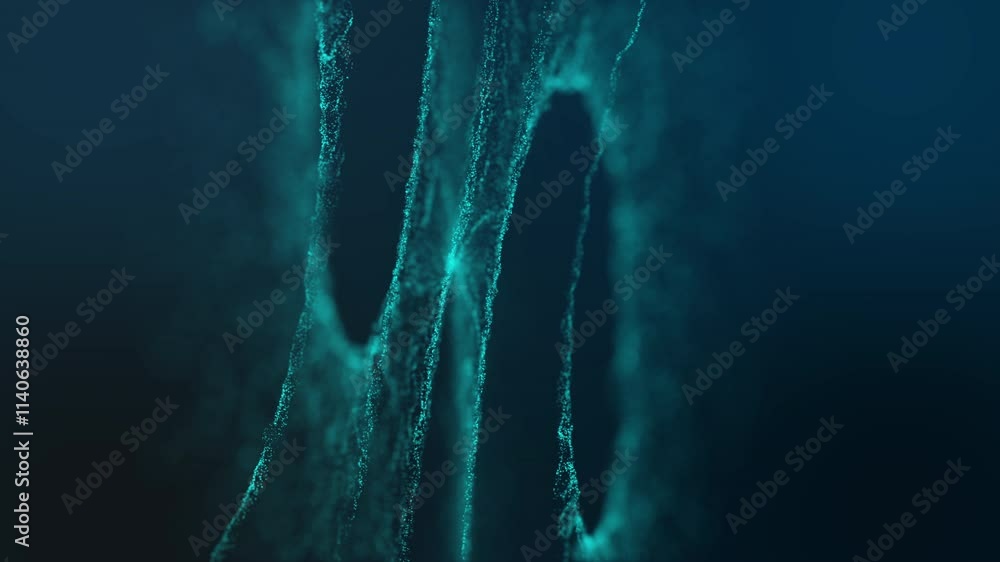 Modern technology dark blue background with particules moving- 3D 4k