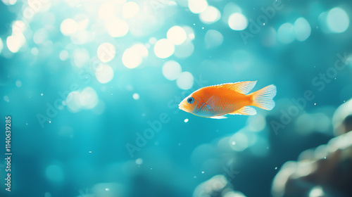 Vibrant tropical fish gliding in tranquil blue ocean waters. photo