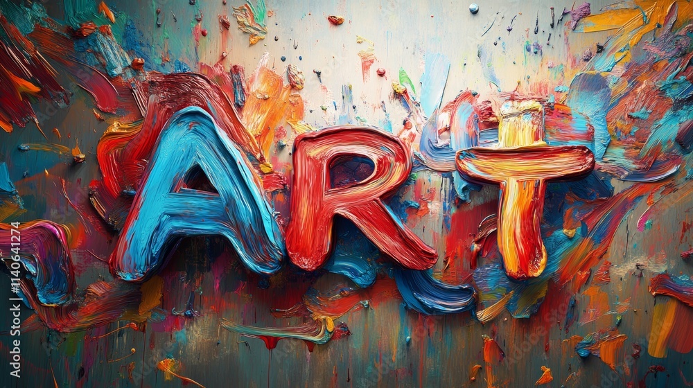 Fototapeta premium Colorful oil painting forming the word art on canvas