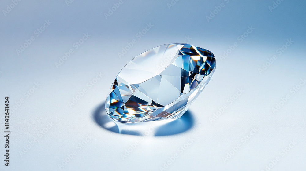 Close-up of a sparkling diamond on a smooth blue background.