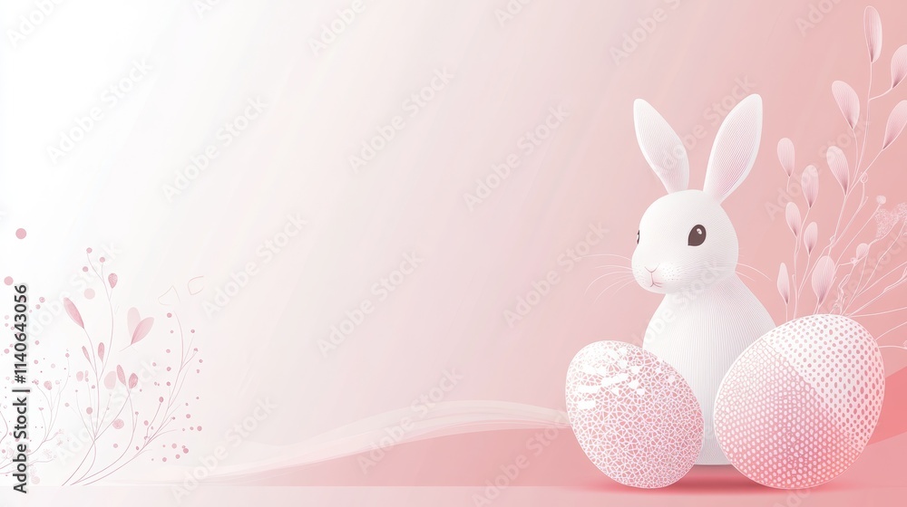 Obraz premium Geometric vector illustration of an Easter bunny and eggs