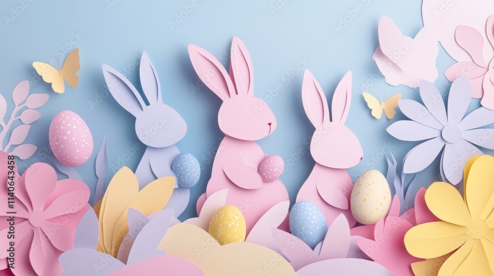 Pastel paper cut-style Easter bunnies Pastel paper cut-style Easter bunnies