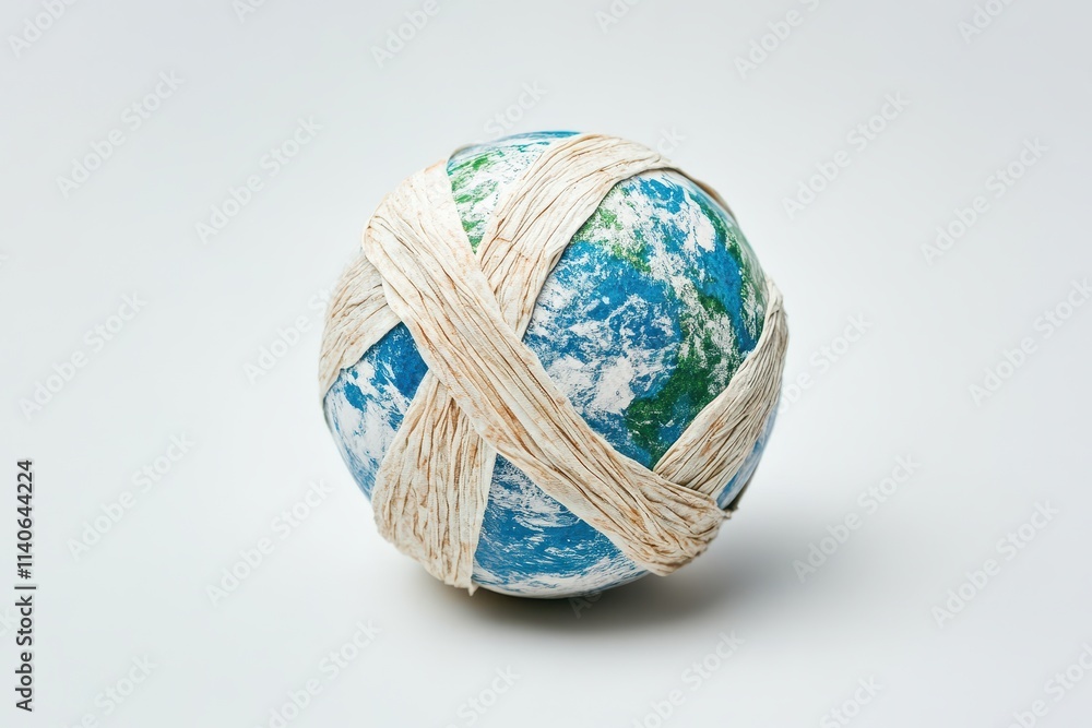 A creative representation of Earth wrapped in string, symbolizing unity, protection, and the interconnectedness of our planet. A creative representation of Earth wrapped in string, symbolizing unity, protection, and the interconnectedness of our planet.