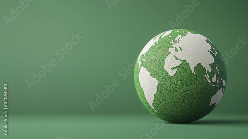 Green earth globe on green background, sustainable concept.