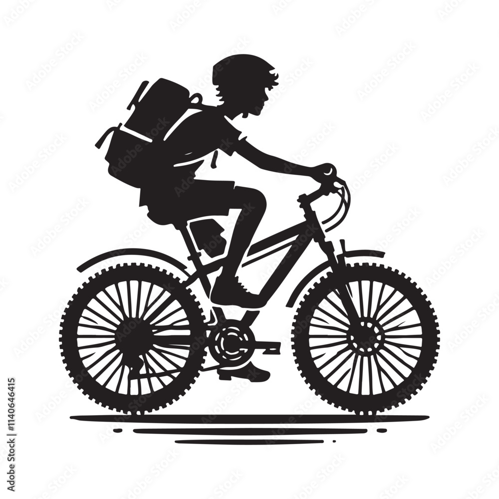 Obraz premium Person Riding a Bicycle Silhouette Vector Illustration, Solid White Background.