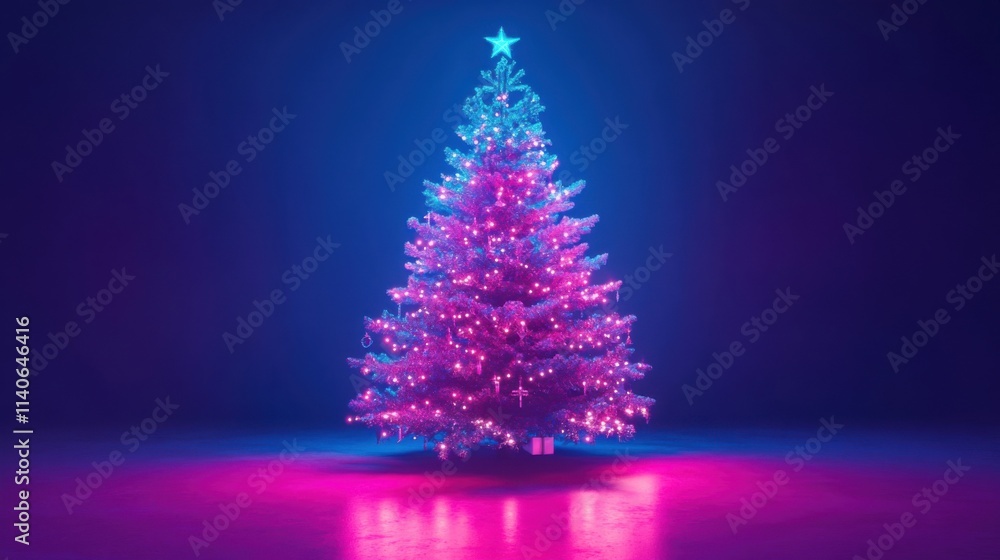 a christmas tree with pink lights in a dark room a christmas tree with pink lights in a dark room