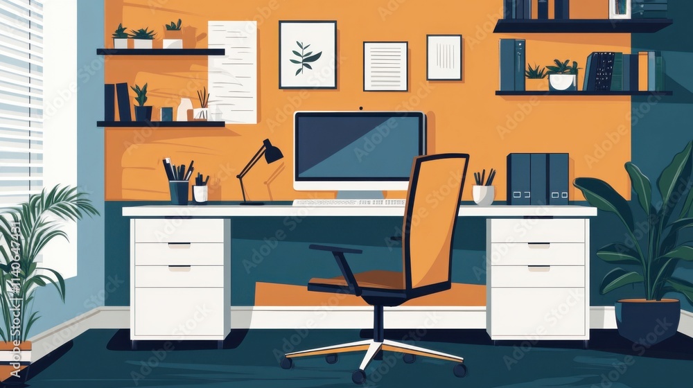 a computer desk with a monitor and a chair a computer desk with a monitor and a chair
