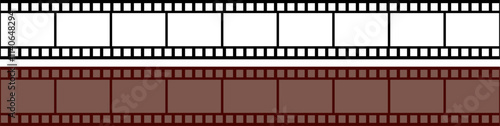 Filmstrip with frames. Realistic film strip icon used for cinema reel, videography elements. Vector illustration.