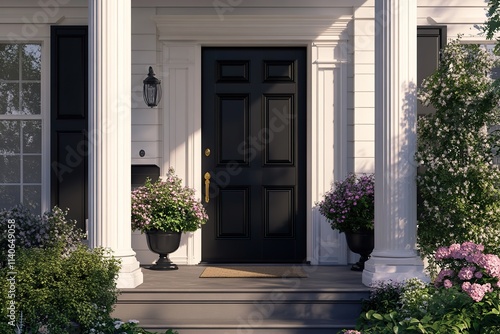 Wallpaper Mural 3d illustration. Classical entrance to a public building with columns. Manor in the park. Sale of houses outside the city. Facade mockup with gable Torontodigital.ca