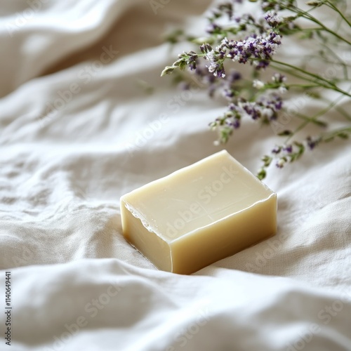 Craft soap bar on white sheet