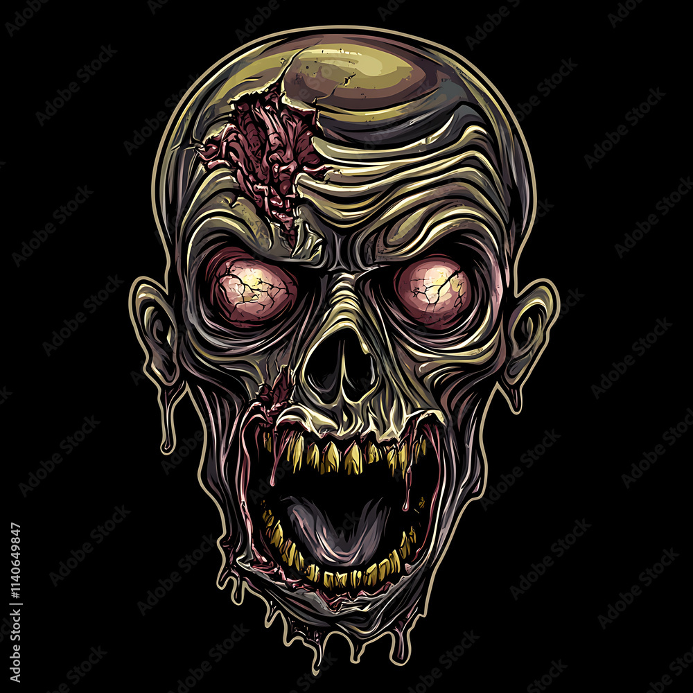 Scary Zombie Head Isolated Sublimation On Black Background, T-shirt design Scary Zombie Head Isolated Sublimation On Black Background, T-shirt design
