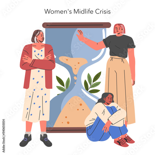 Women Midlife Crisis. Flat Vector Illustration