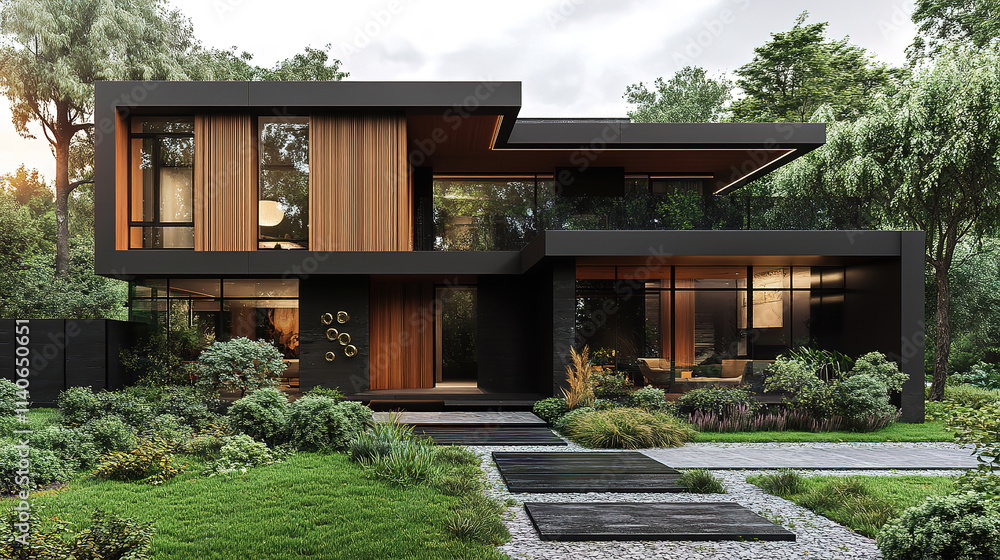 Minimalist Architecture with Wooden Cladding and Black Panel Walls Minimalist Architecture with Wooden Cladding and Black Panel Walls