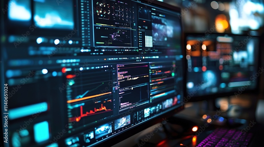 A computer screen displaying multiple video editing software applications A computer screen displaying multiple video editing software applications