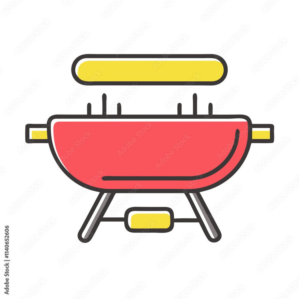 Red and yellow barbecue grill with a handle. Red and yellow barbecue grill with a handle.
