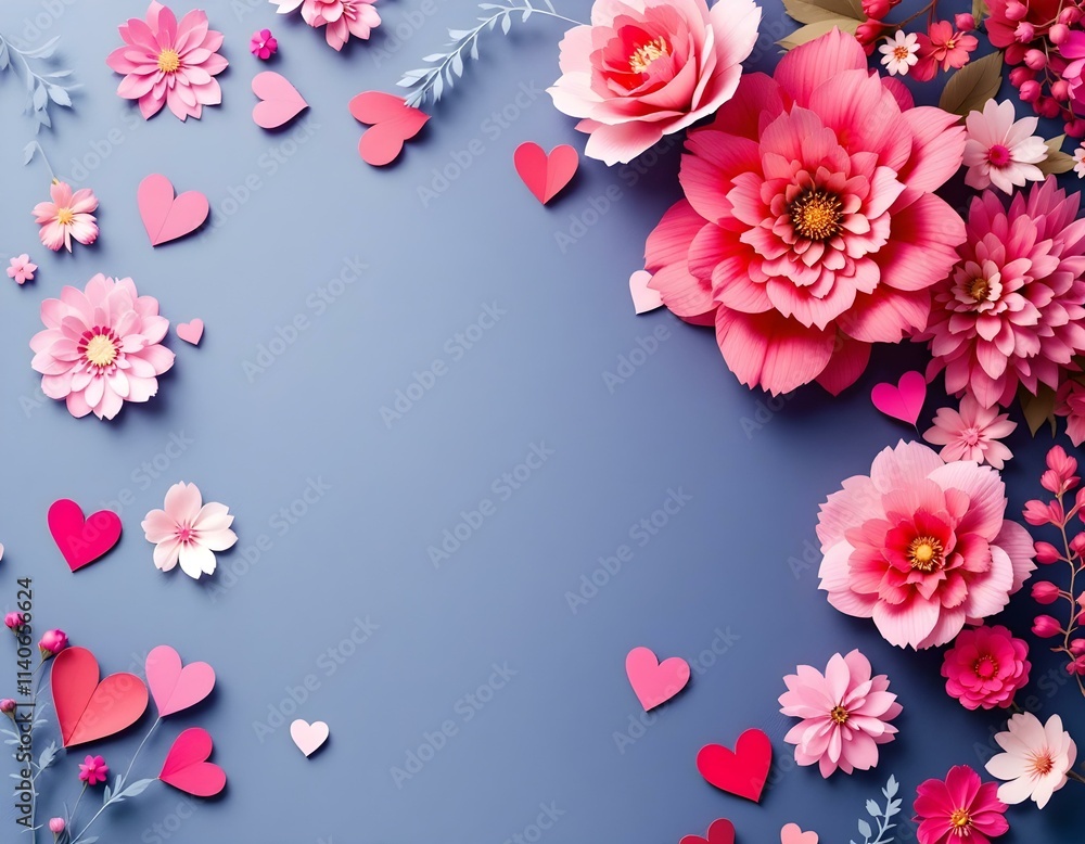 Valentine's day background with paper cut flowers