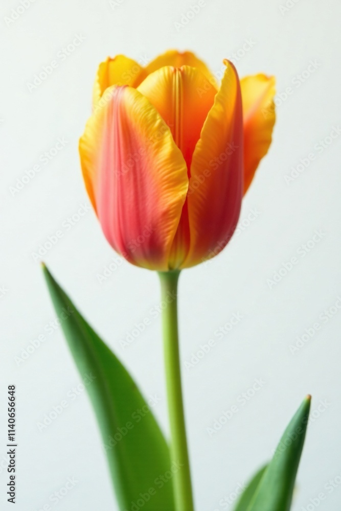 Naklejka premium Orange tulip flower with yellow fringes on a white background, single bloom, yellow