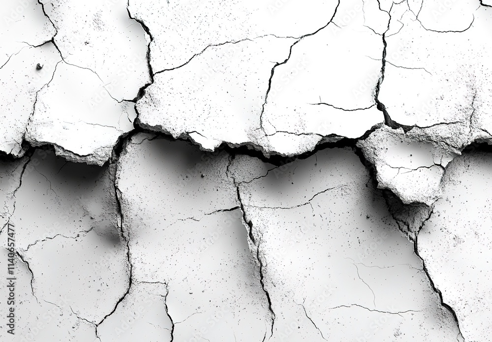 Fototapeta premium Black and white cracked wall texture with cracks isolated on a white background