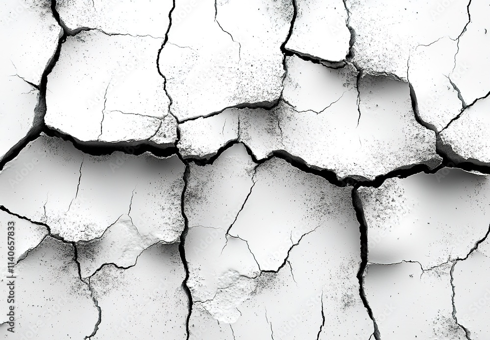 Fototapeta premium Black and white cracked wall texture with cracks isolated on a white background