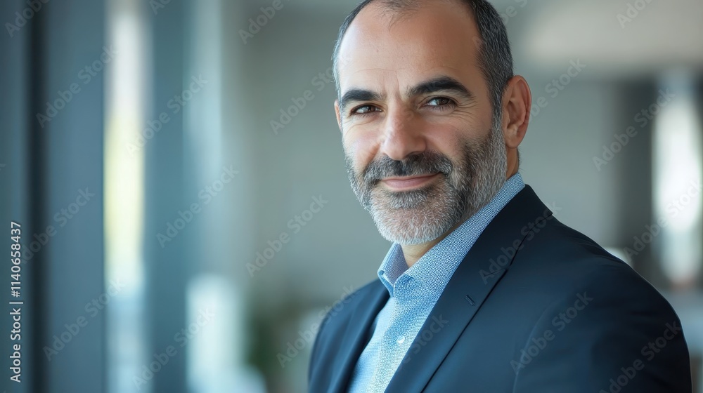 Close-up portrait of a well-groomed middle-aged man in a suit, with a pleasant expression, looking professional in an office setting. Close-up portrait of a well-groomed middle-aged man in a suit, with a pleasant expression, looking professional in an office setting.