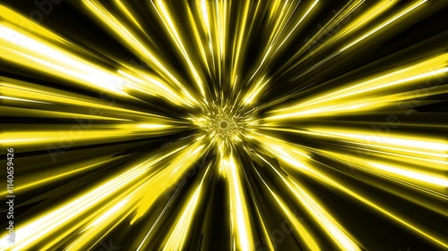 A vibrant glowing golden starburst with radiant light rays in a cosmic space-inspired design.background 4k, loop animation, Abstract background.