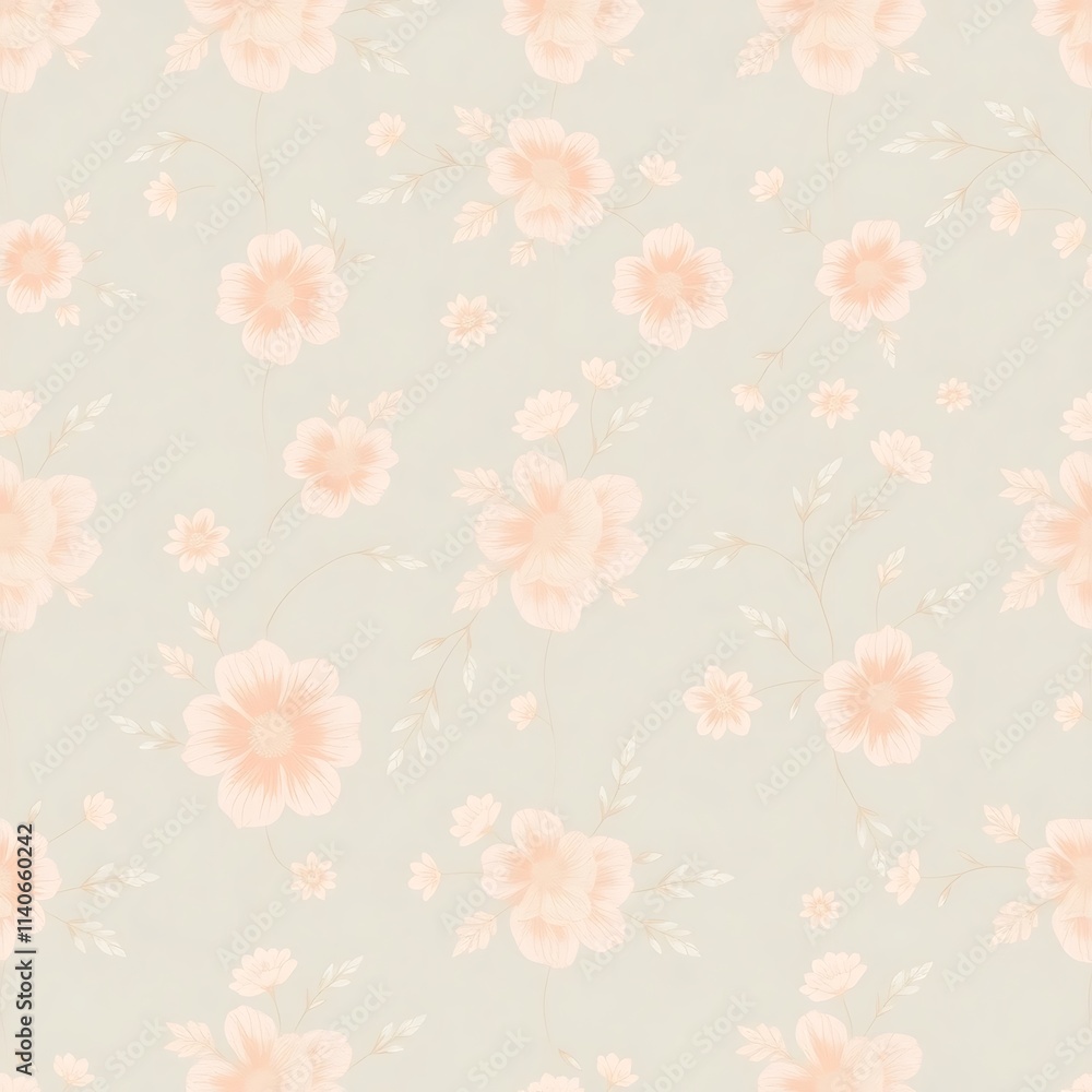 Peach Blossom Dream: A gentle, seamless pattern of delicate peach blossoms on a soft sage green background. Perfect for textile design, wallpaper, and surface design. Peach Blossom Dream: A gentle, seamless pattern of delicate peach blossoms on a soft sage green background. Perfect for textile design, wallpaper, and surface design.