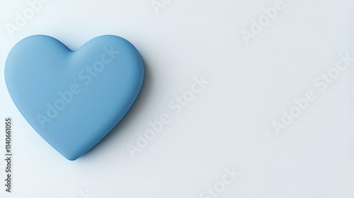 3D blue Heart on a clean white background banner style with copy space. Horizontal banner. Ideal for valentine's day or other holidays. Minimal clean design. Love concept.