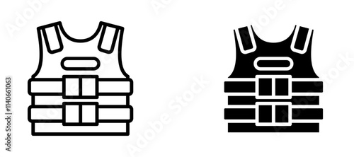 Bulletproof vest Icon set in black color for ui designs