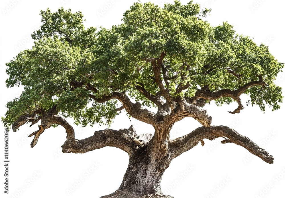 Beautiful oak tree with green leaves on a white background Beautiful oak tree with green leaves on a white background